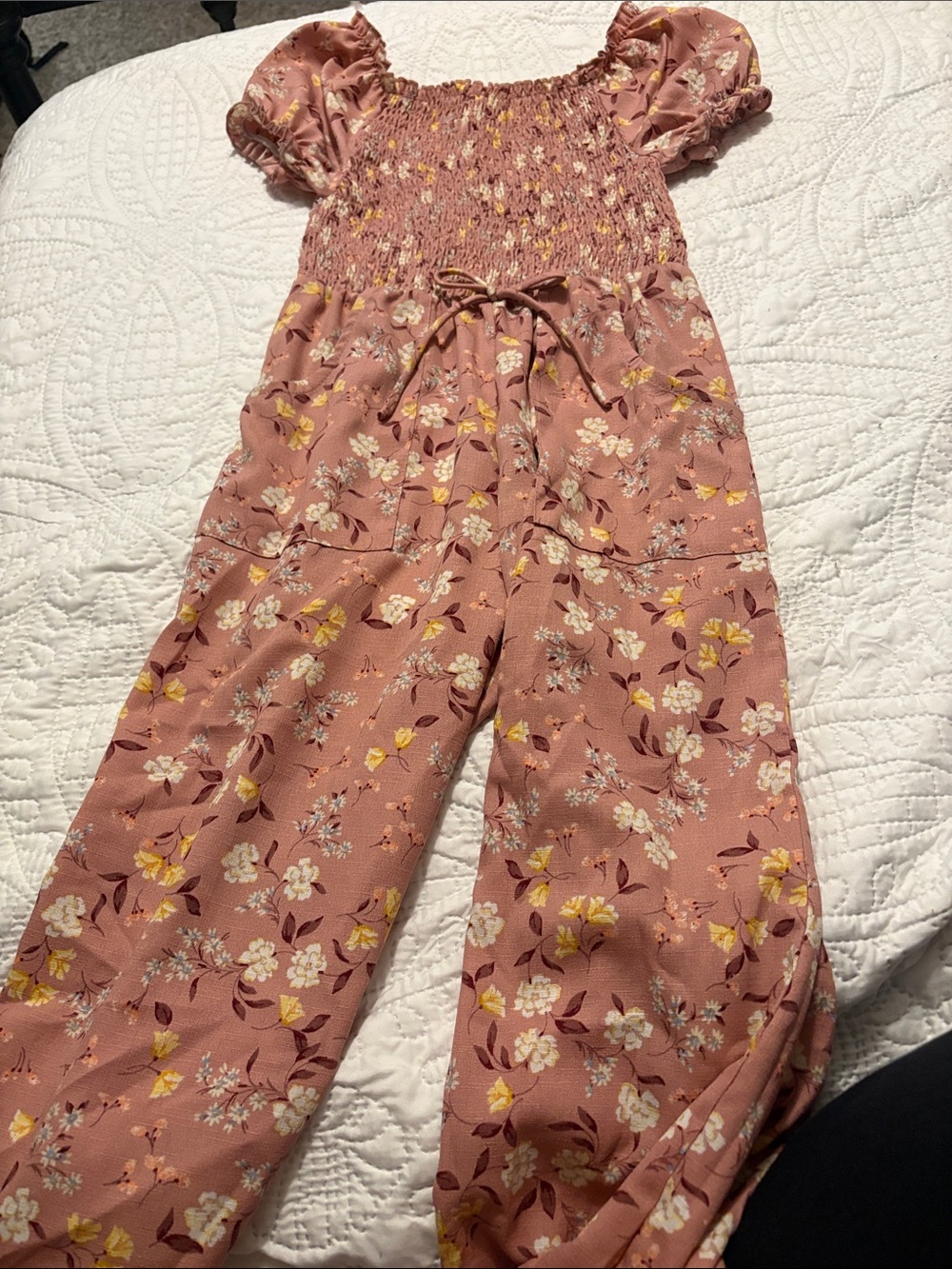 Smocked Floral Romper Jumpsuit - Dusty Rose